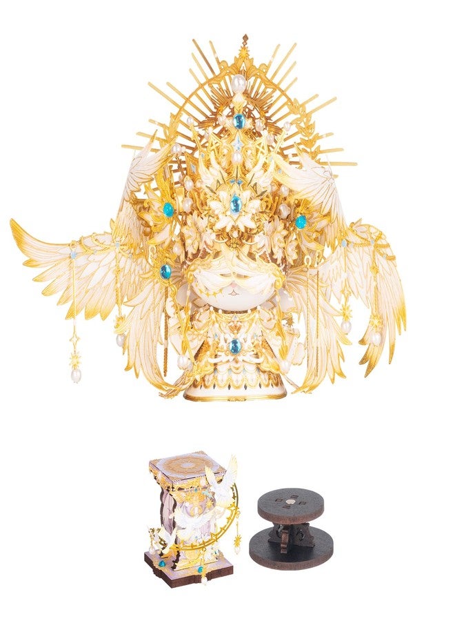 مو أحجية معدنية ثلاثية الأبعاد من MU للكبار، تتضمن مجسم ملاك وقطة صغيرة مع دعامتين، طقم نموذج ملاك حارس معدني، مجموعة تجميع يدوية، هدية مثالية لأعياد الميلاد ورأس السنة، ديكور منزلي/مكتبي/كنيسة - Image 3